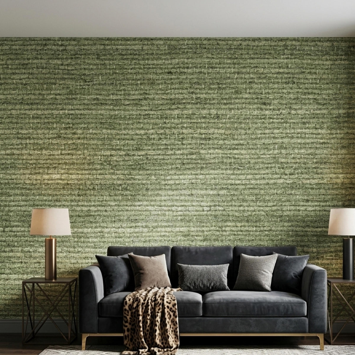Green Grasscloth Textured Wallpaper Peel and Stick, Natural Boho Wall Decor, Modern Organic Accent Wall, Minimalist Woven Fabric Wall Mural