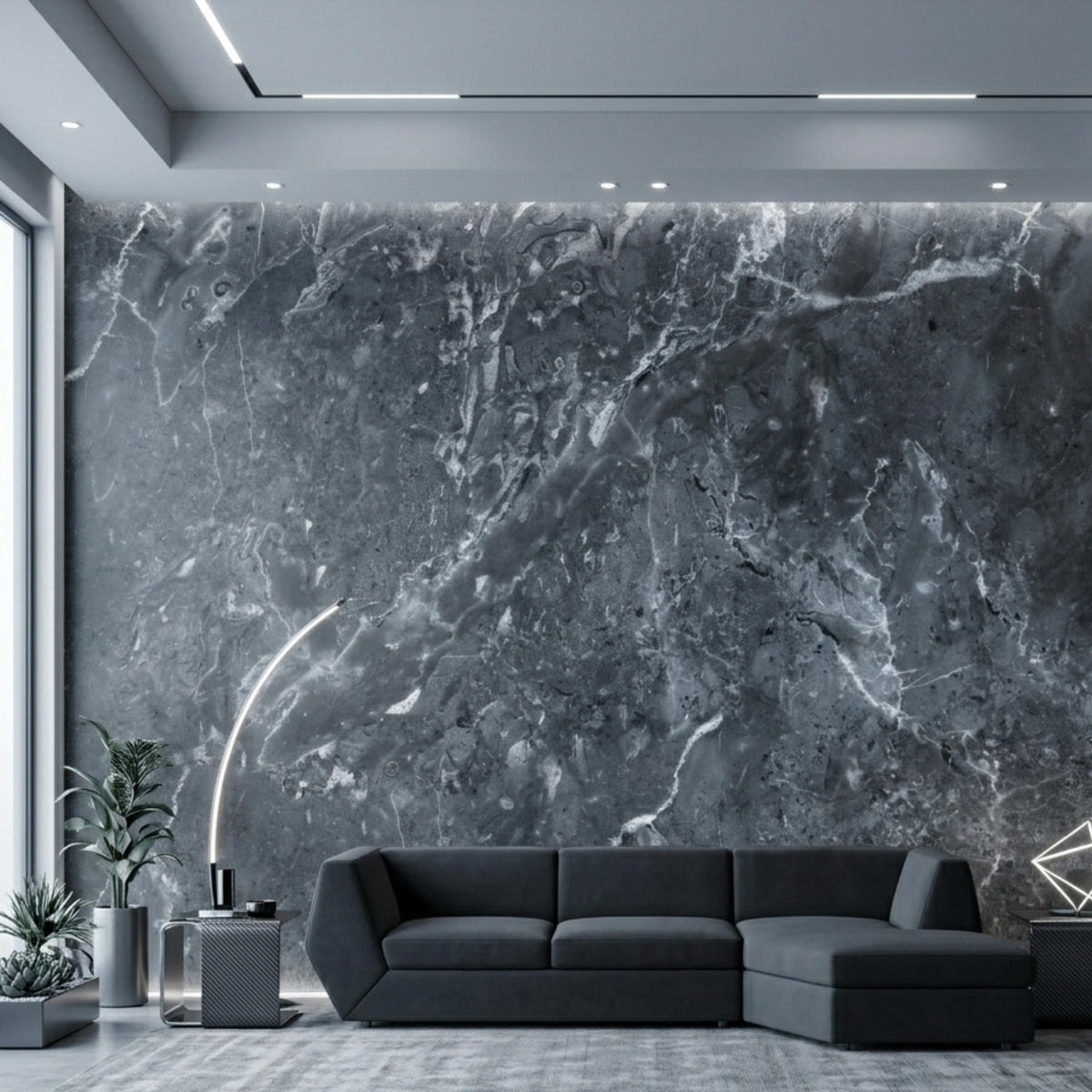 Dark Grey Marble Pattern Wallpaper Mural, Modern Luxury Stone Wall Decor, Minimalist Industrial Accent Wall
