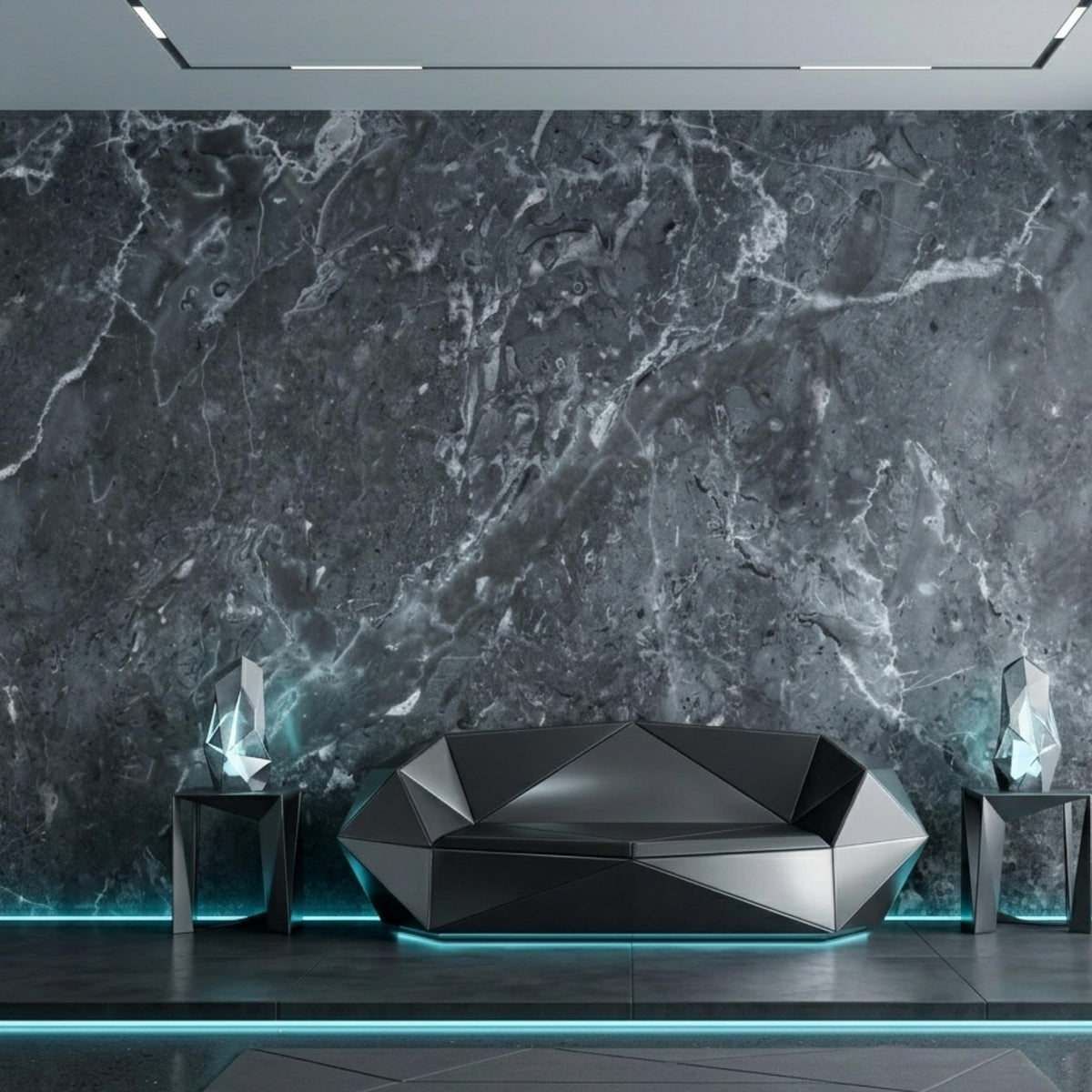 Dark Grey Marble Pattern Wallpaper Mural, Modern Luxury Stone Wall Decor, Minimalist Industrial Accent Wall