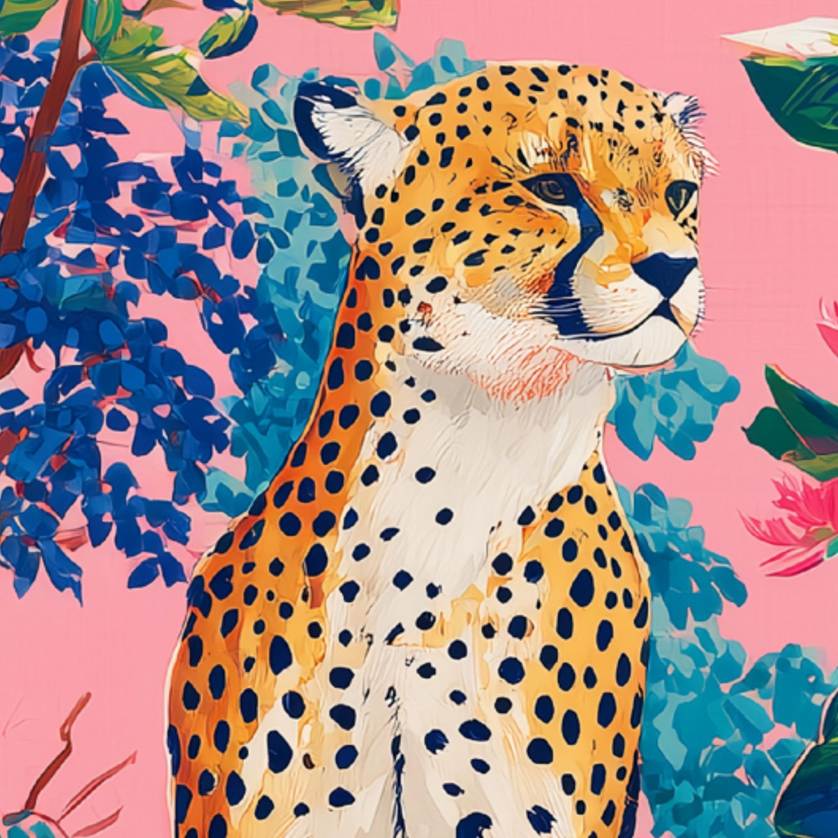 Maximalist Leopard Tropical Pink Wallpaper Peel and Stick, Eclectic Jungle Wall Mural, Bold Chinoiserie Decor, Grandmillennial Style
