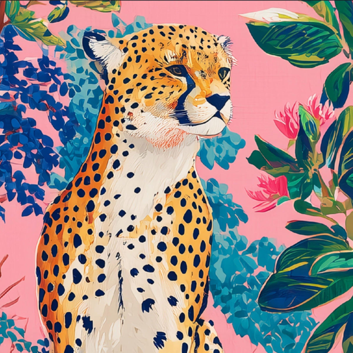 Pink Chinoiserie Cheetah Wallpaper, Maximalist Tropical Wall Mural, Exotic Jungle Peel and Stick, Grandmillennial Home Decor Accent Wall