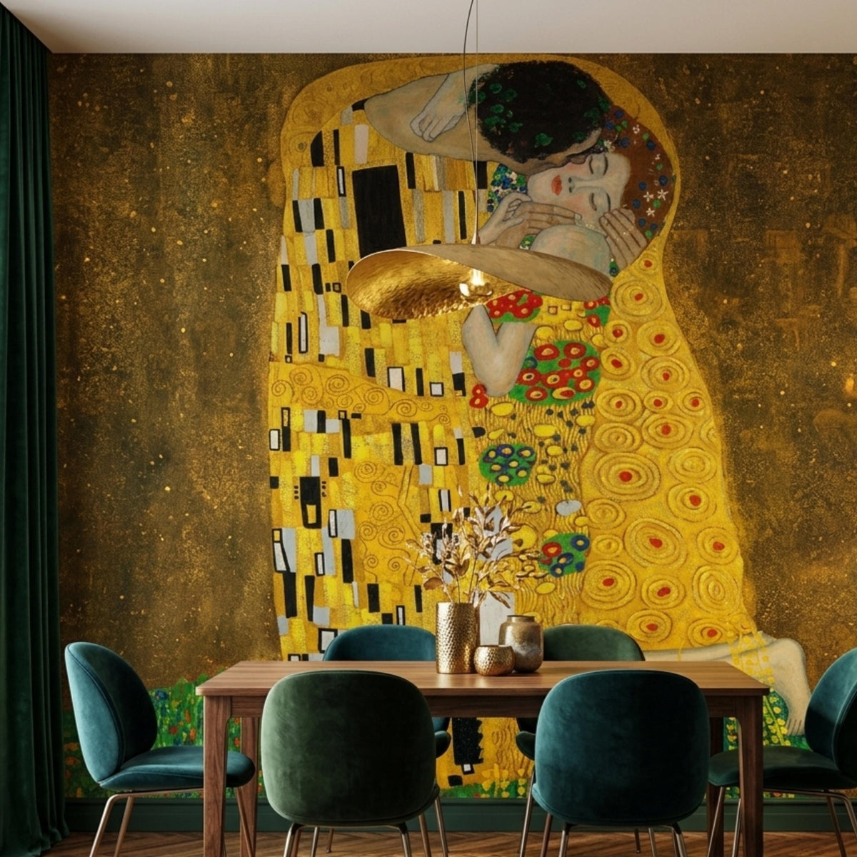 Gustav Klimt The Kiss Wallpaper, Famous Art Wall Mural, Vintage Gold Fine Art Wall Decor, Classic Masterpiece Peel and Stick Wallpaper