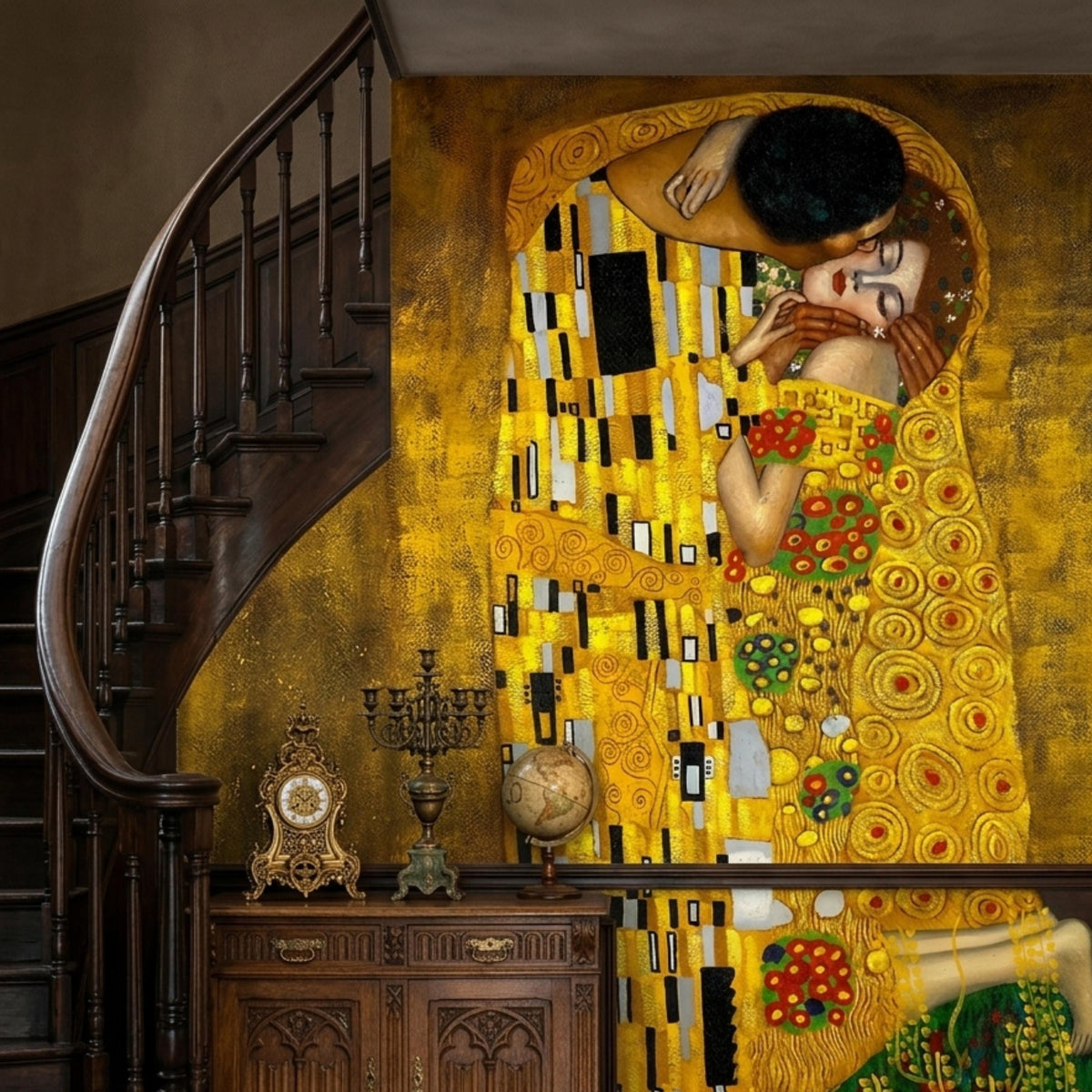Gustav Klimt The Kiss Wallpaper, Famous Art Wall Mural, Vintage Gold Fine Art Wall Decor, Classic Masterpiece Peel and Stick Wallpaper