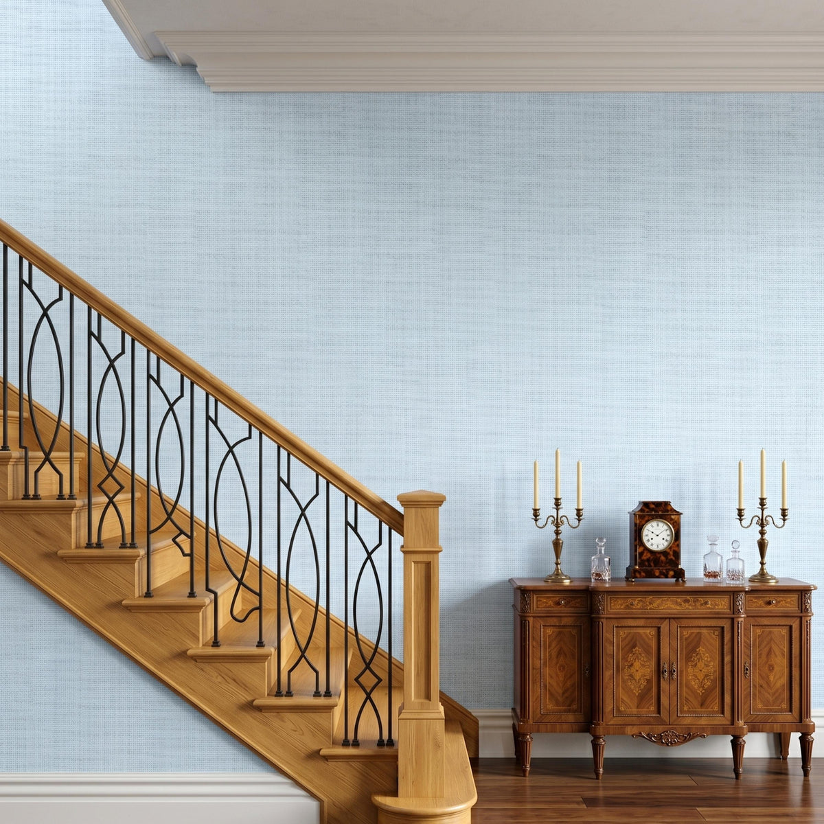 Linen Texture Light Blue Wallpaper, Faux Fabric Peel and Stick Mural, Modern Minimalist Wall Decor, Coastal Neutral Home Aesthetic