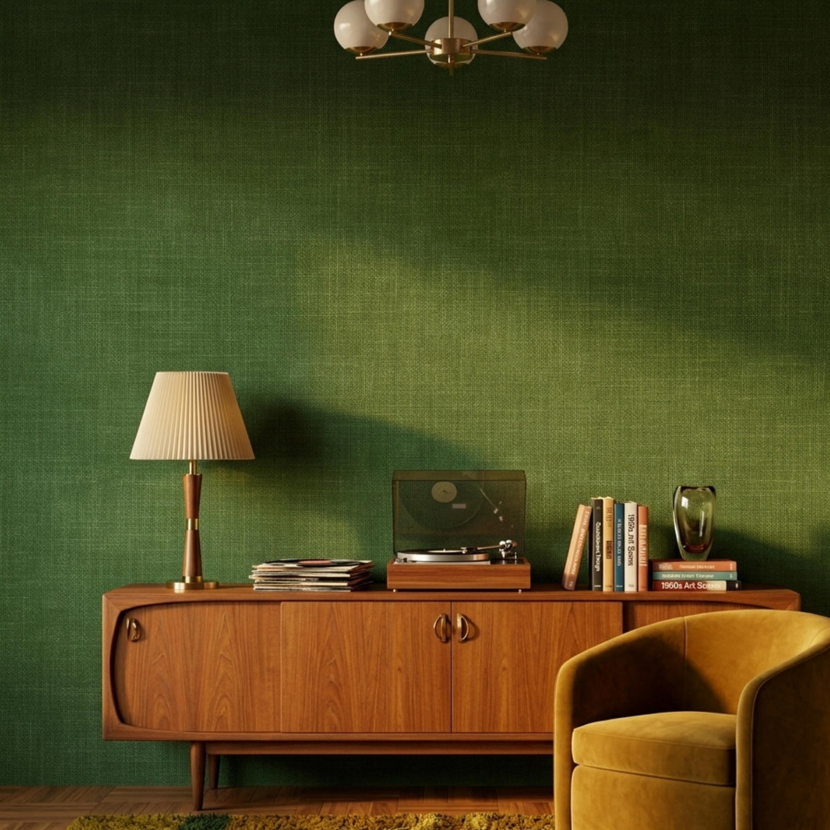 Green Linen Texture Wallpaper Peel and Stick Removable Wall Decal, Modern Grasscloth Kitchen Decor, Minimalist Textured Wall Mural