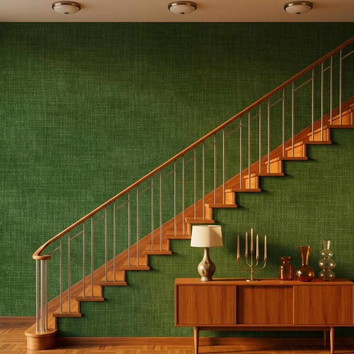 Green Linen Texture Wallpaper Peel and Stick Removable Wall Decal, Modern Grasscloth Kitchen Decor, Minimalist Textured Wall Mural