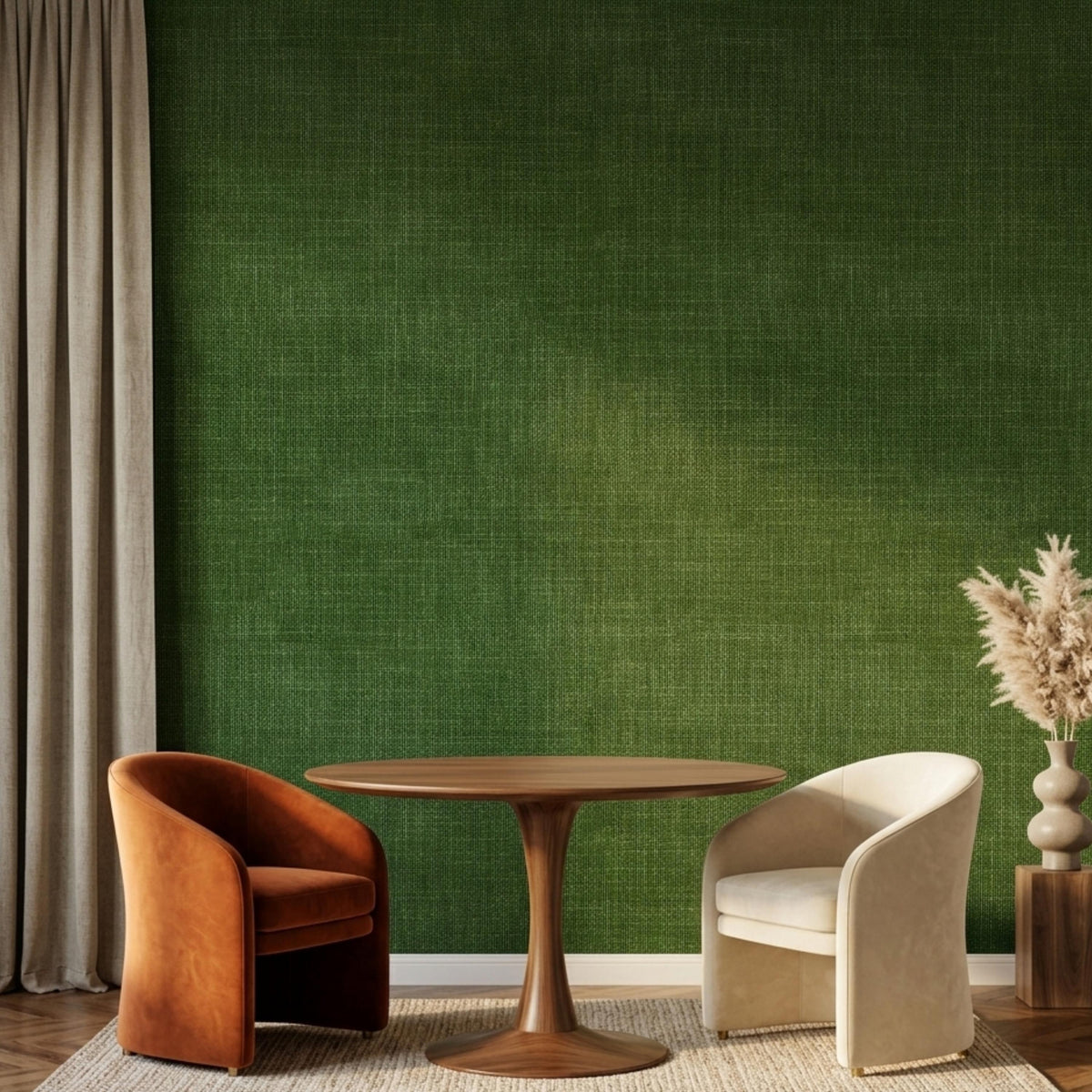 Green Linen Texture Wallpaper Peel and Stick Removable Wall Decal, Modern Grasscloth Kitchen Decor, Minimalist Textured Wall Mural