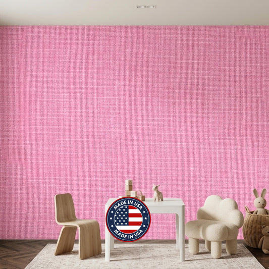 Pink Linen Texture Wallpaper, Faux Grasscloth Fabric Wall Mural, Modern Nursery Decor, Minimalist Pastel Home Aesthetic
