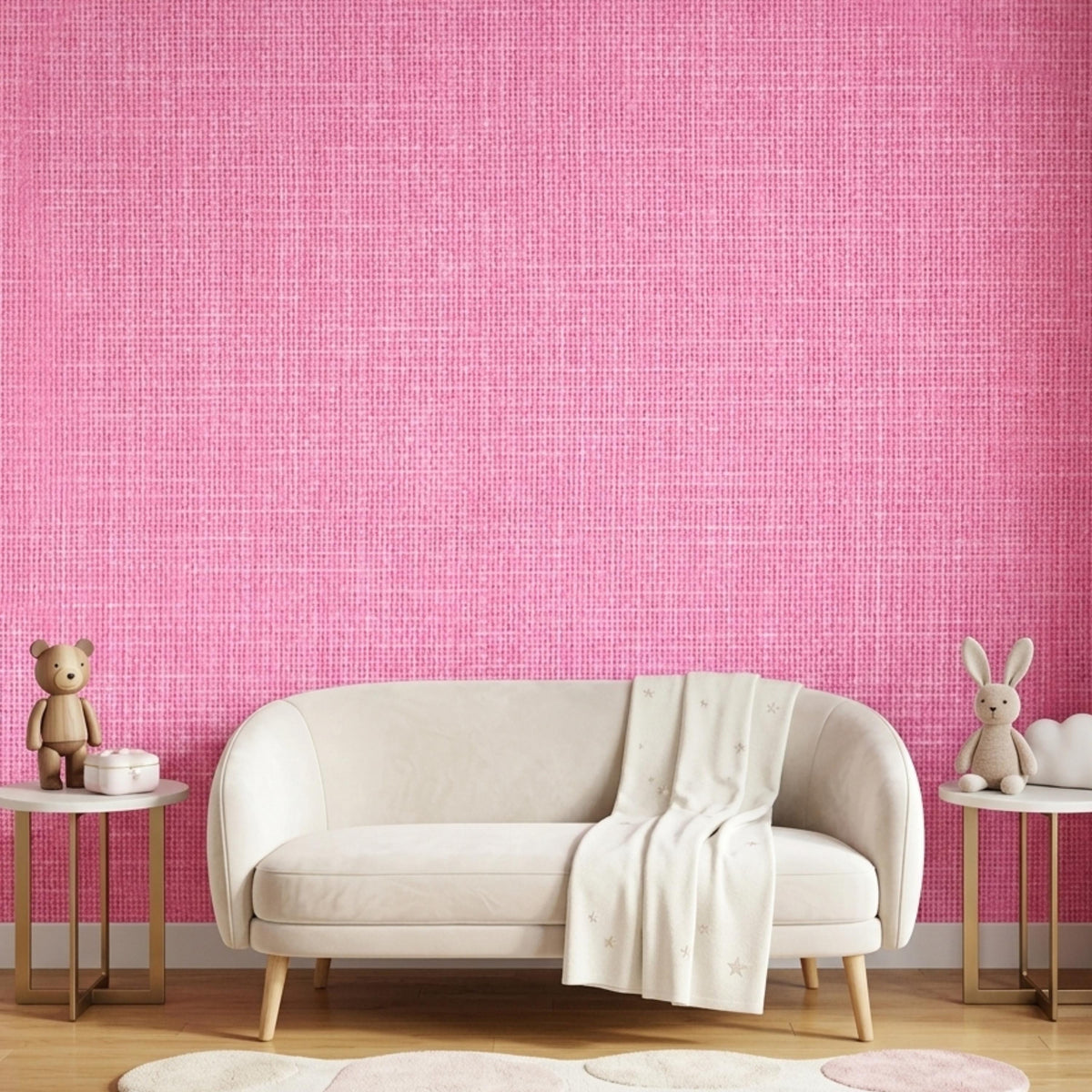 Pink Linen Texture Wallpaper, Faux Grasscloth Fabric Wall Mural, Modern Nursery Decor, Minimalist Pastel Home Aesthetic