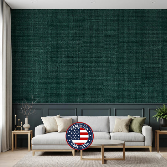 Linen Texture Emerald Green Wallpaper Peel and Stick, Faux Fabric Wall Mural Decor, Modern Grasscloth Style Aesthetic