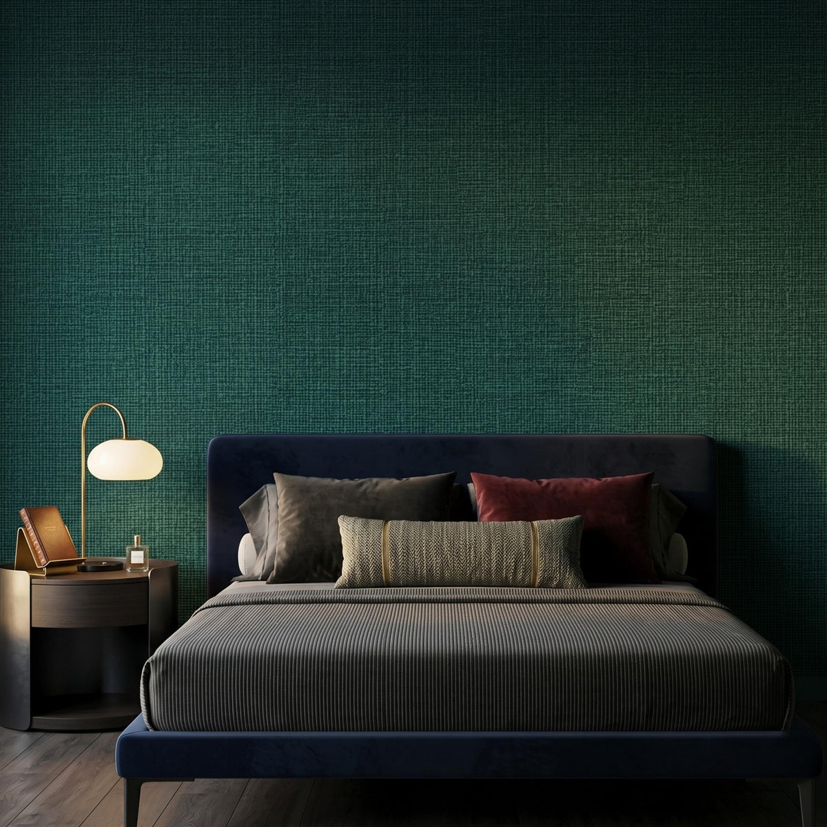 Linen Texture Emerald Green Wallpaper Peel and Stick, Faux Fabric Wall Mural Decor, Modern Grasscloth Style Aesthetic