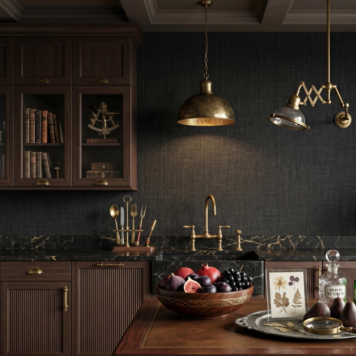 Black Grasscloth Texture Peel and Stick Wallpaper, Moody Dark Academia Home Decor, Modern Masculine Office Interior Design