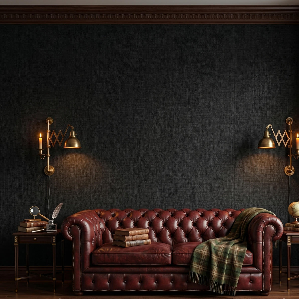 Black Grasscloth Texture Peel and Stick Wallpaper, Moody Dark Academia Home Decor, Modern Masculine Office Interior Design