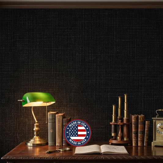Black Grasscloth Texture Peel and Stick Wallpaper, Moody Dark Academia Home Decor, Modern Masculine Office Interior Design