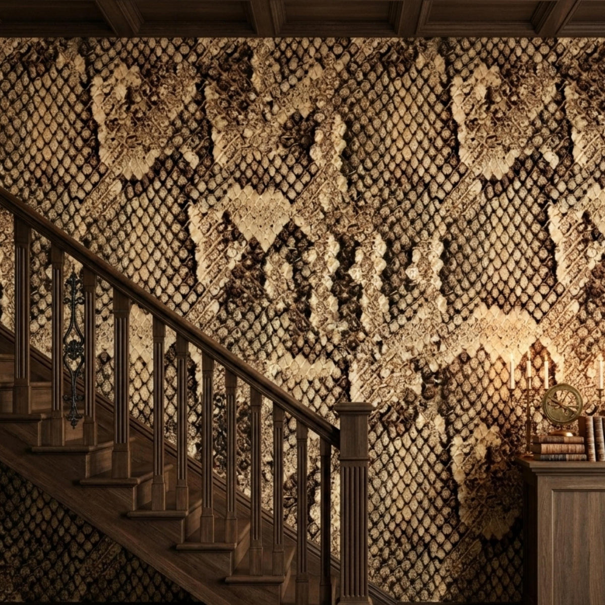 Snakeskin Pattern Textured Wallpaper, Peel and Stick Wall Mural, Modern Animal Print Decor, Edgy Maximalist Wall Art