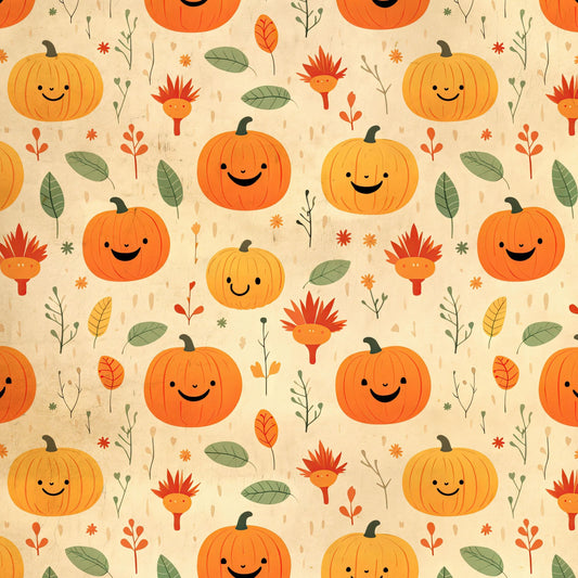 Cute Smiling Pumpkin Autumn Wallpaper, Kids Room Fall Decor, Nursery Peel and Stick Mural, Aesthetic Halloween Home
