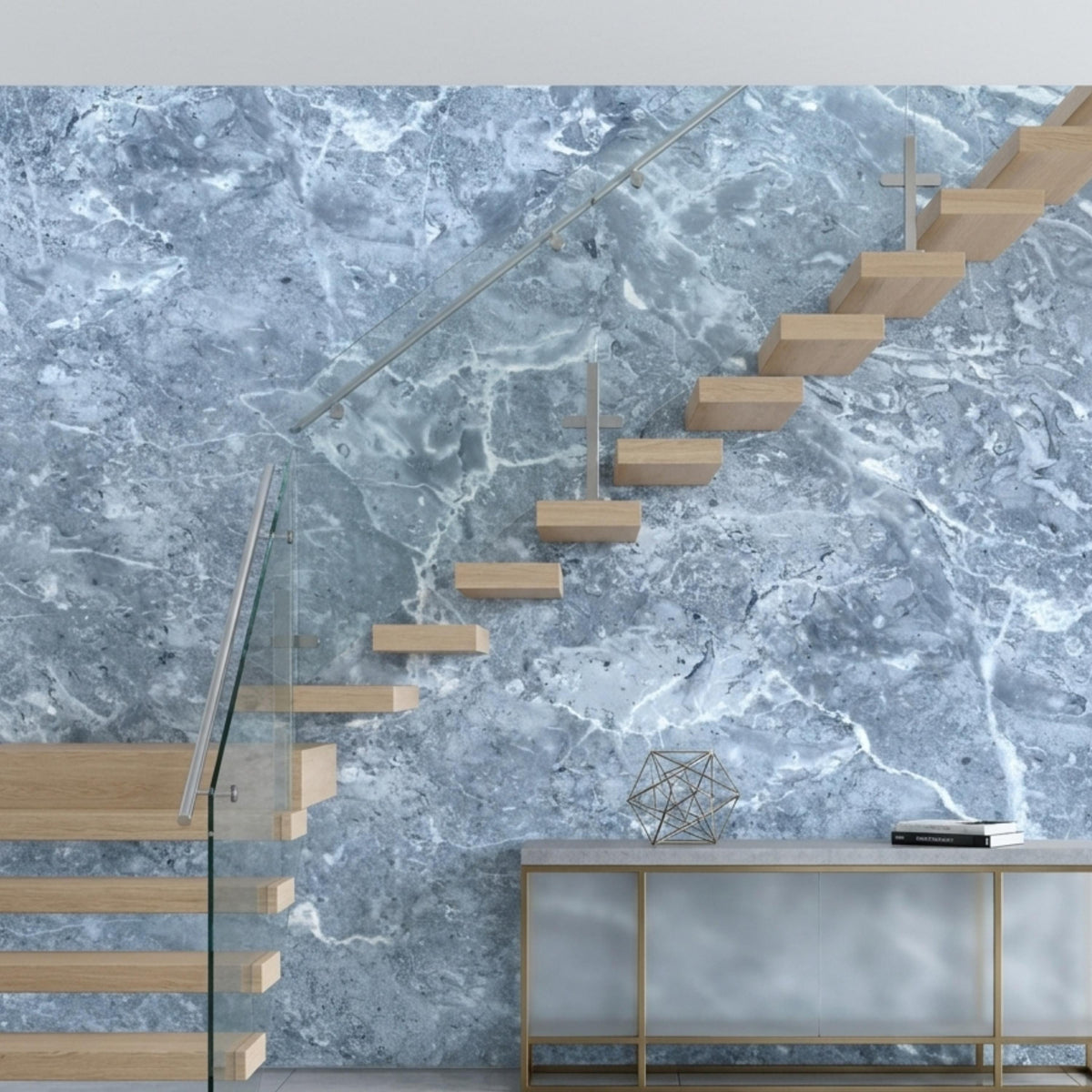 Blue Marble Texture Peel and Stick Wallpaper, Modern Luxury Wall Mural, Abstract Stone Bathroom Decor