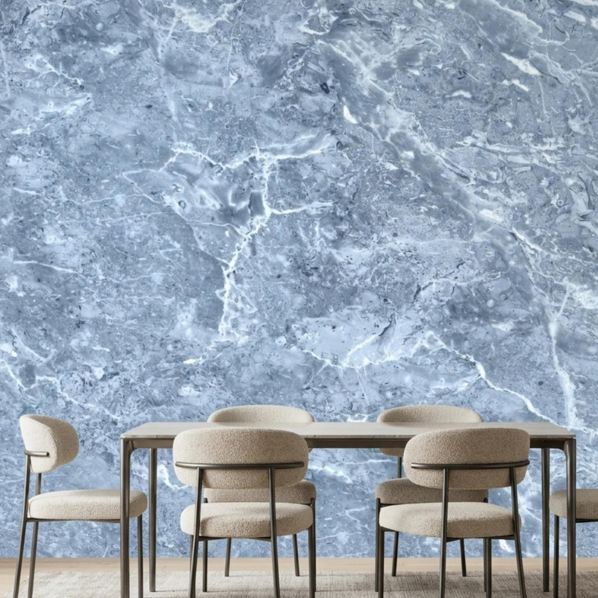 Blue Marble Texture Peel and Stick Wallpaper, Modern Luxury Wall Mural, Abstract Stone Bathroom Decor