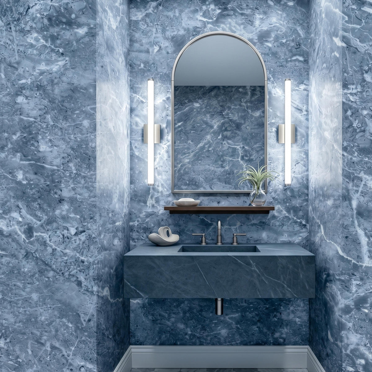Blue Marble Texture Peel and Stick Wallpaper, Modern Luxury Wall Mural, Abstract Stone Bathroom Decor