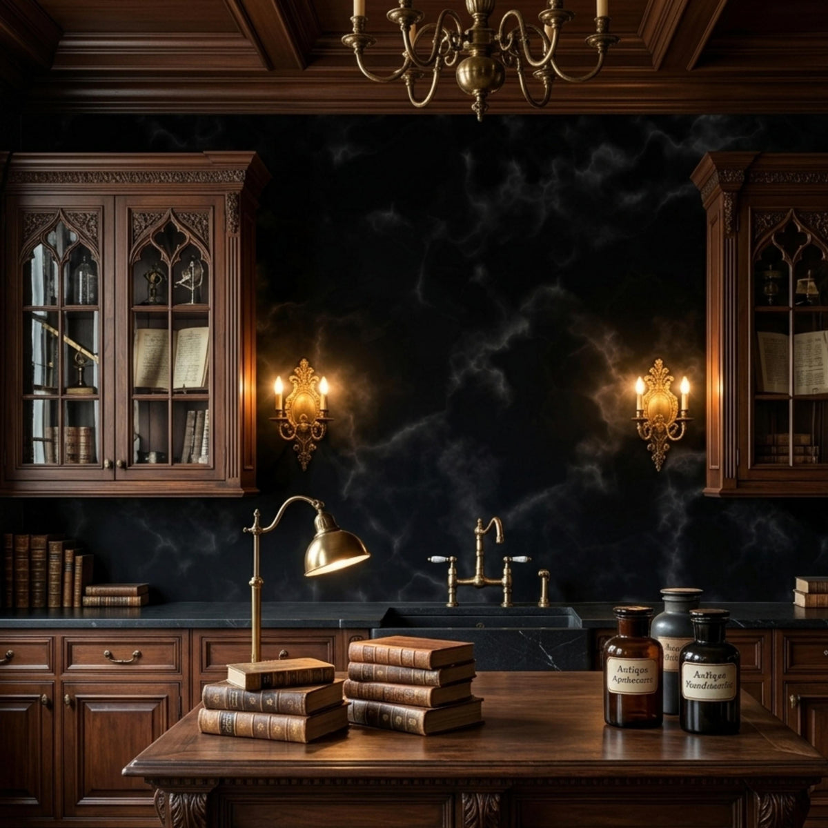 Dark Black Marble Texture Wallpaper Mural, Smoky Moody Wall Decor, Sophisticated Library Accent, Luxury Home Office Aesthetic
