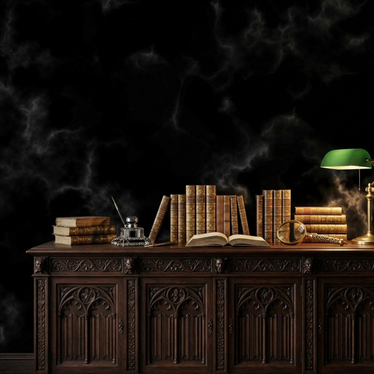 Dark Black Marble Texture Wallpaper Mural, Smoky Moody Wall Decor, Sophisticated Library Accent, Luxury Home Office Aesthetic