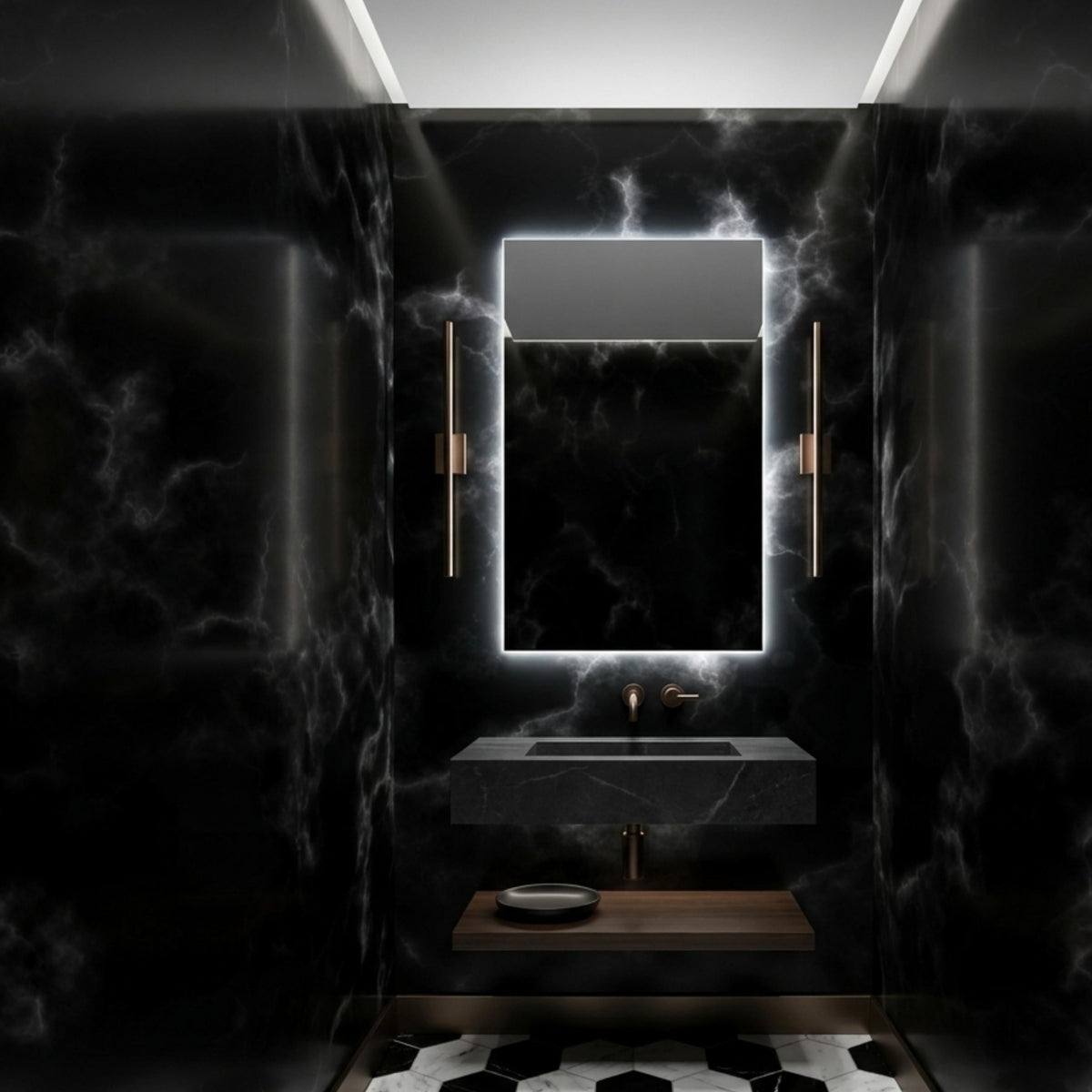 Dark Black Marble Texture Wallpaper Mural, Smoky Moody Wall Decor, Sophisticated Library Accent, Luxury Home Office Aesthetic