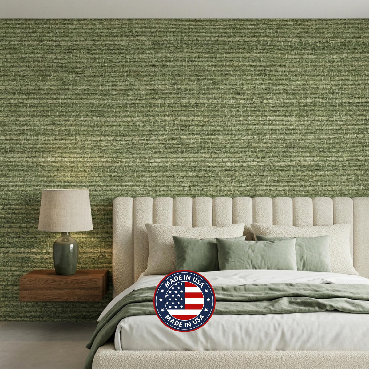Green Grasscloth Textured Wallpaper Peel and Stick, Natural Boho Wall Decor, Modern Organic Accent Wall, Minimalist Woven Fabric Wall Mural