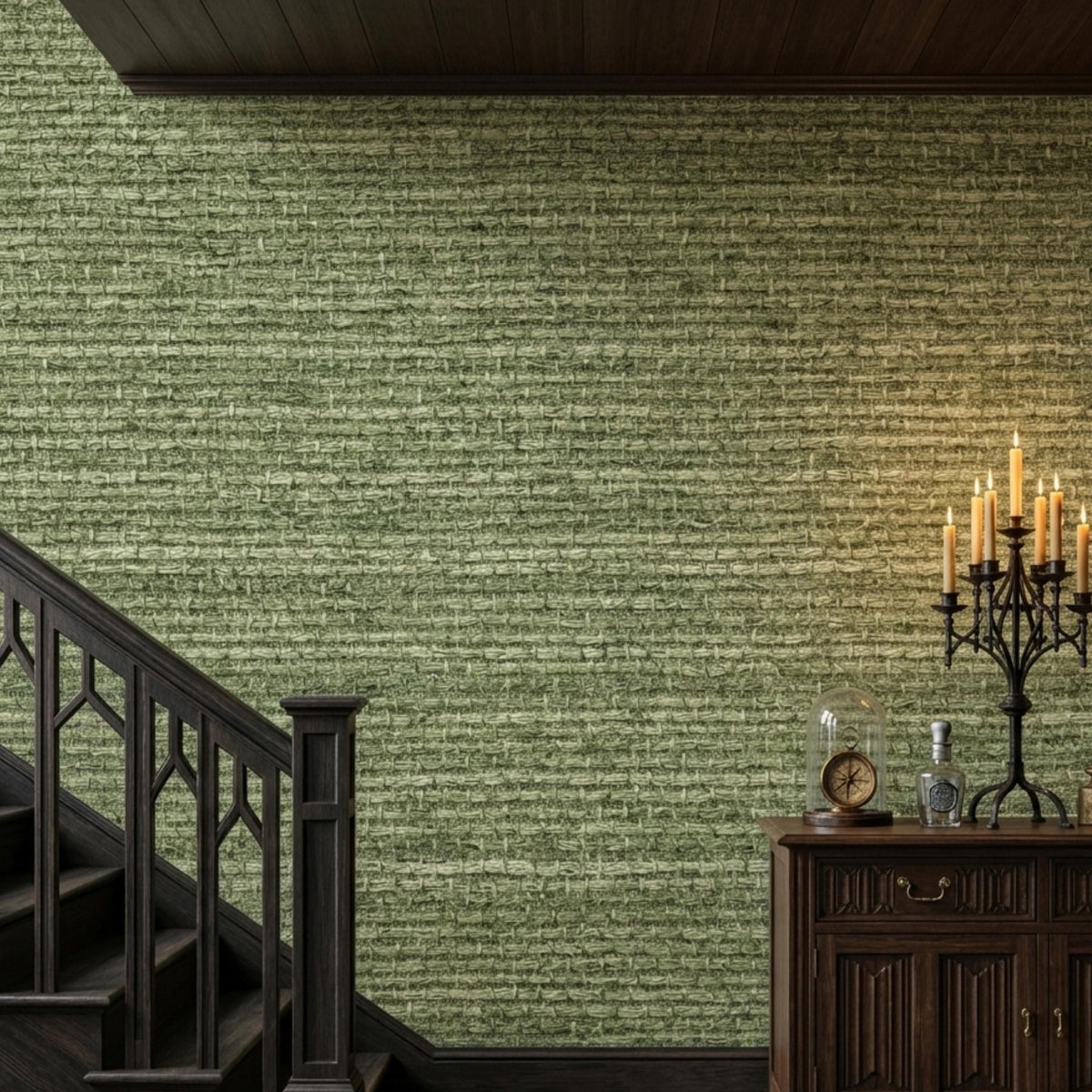 Green Grasscloth Textured Wallpaper Peel and Stick, Natural Boho Wall Decor, Modern Organic Accent Wall, Minimalist Woven Fabric Wall Mural