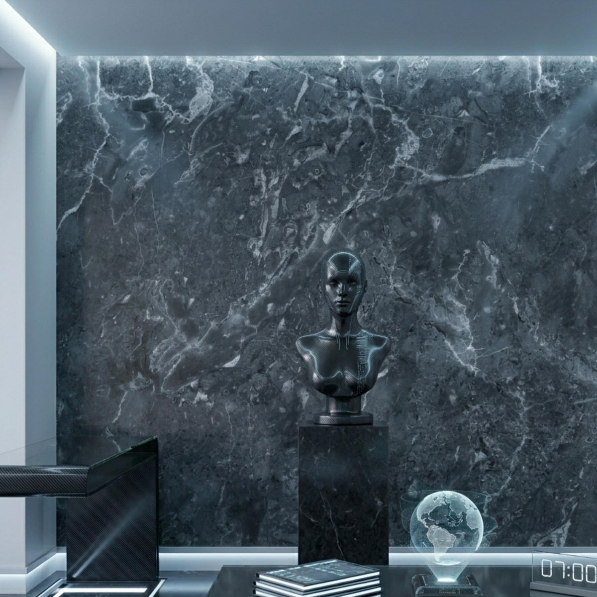 Dark Grey Marble Pattern Wallpaper Mural, Modern Luxury Stone Wall Decor, Minimalist Industrial Accent Wall