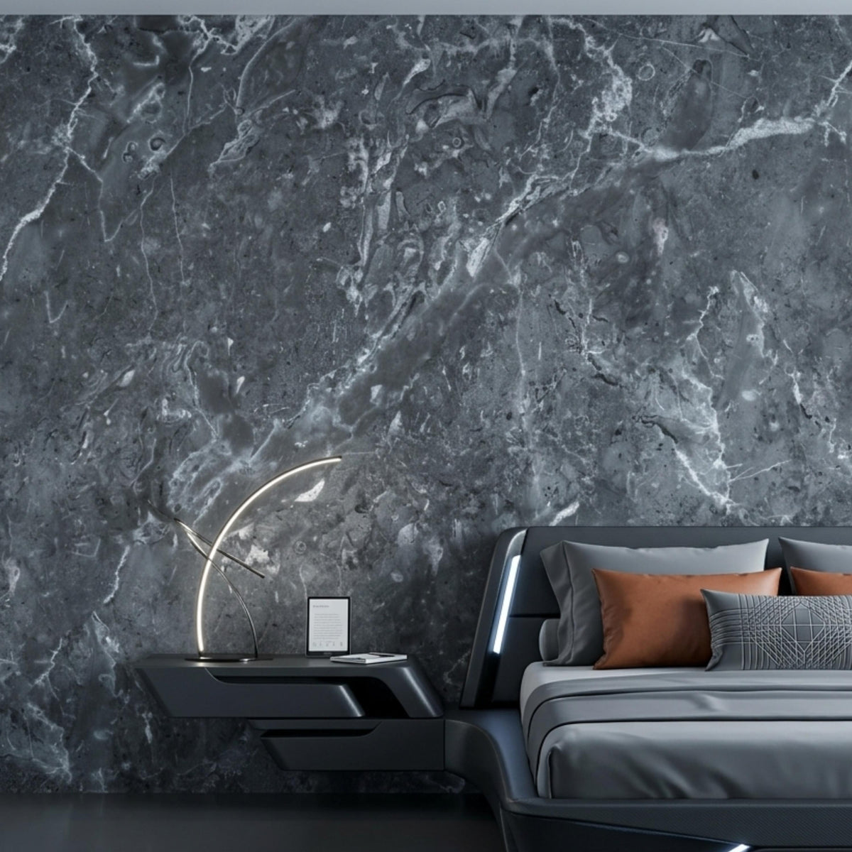Dark Grey Marble Pattern Wallpaper Mural, Modern Luxury Stone Wall Decor, Minimalist Industrial Accent Wall
