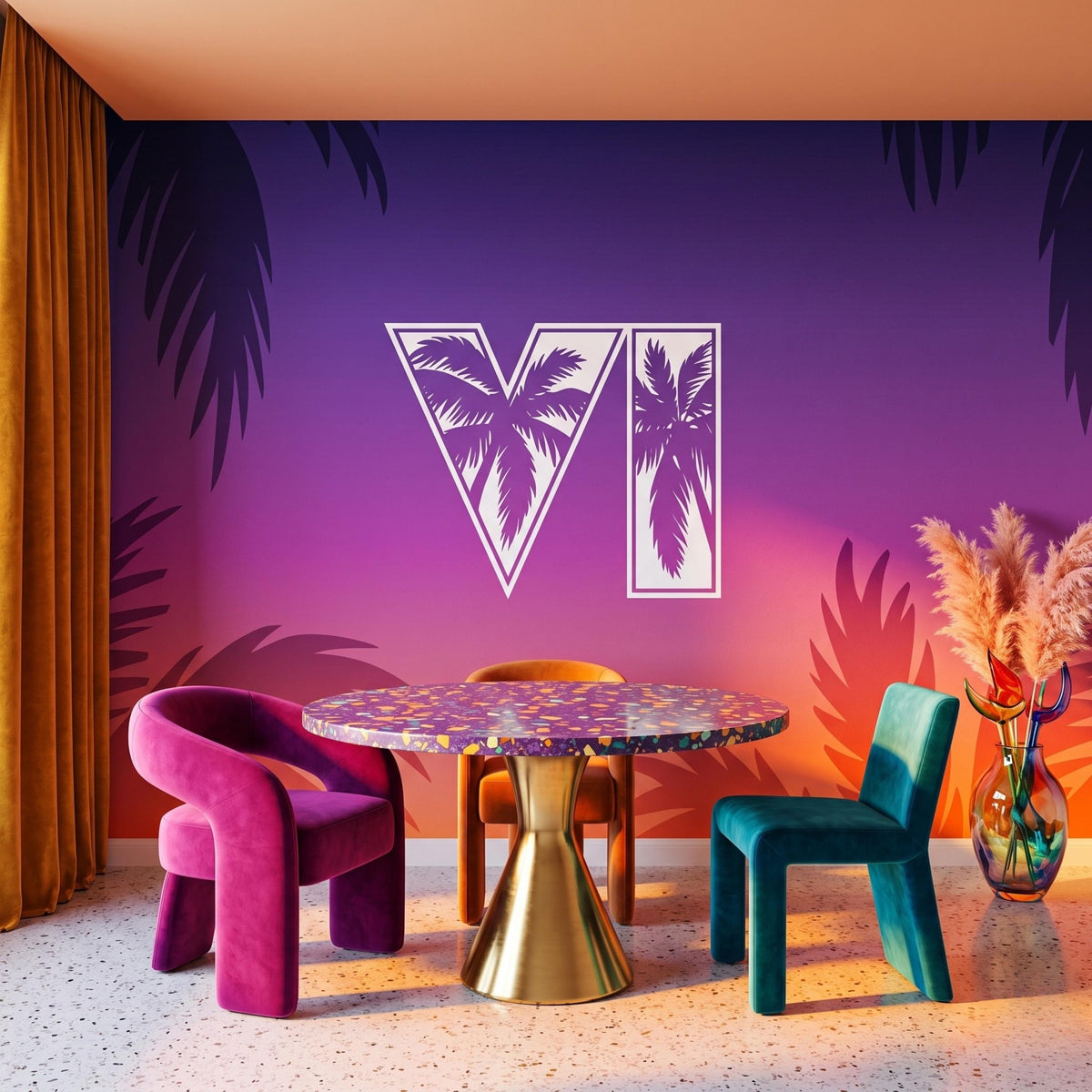 Synthwave Gaming Aesthetic Wall Mural, Retro Vaporwave Wallpaper, Gamer Room Decor, Neon Sunset Aesthetic Art