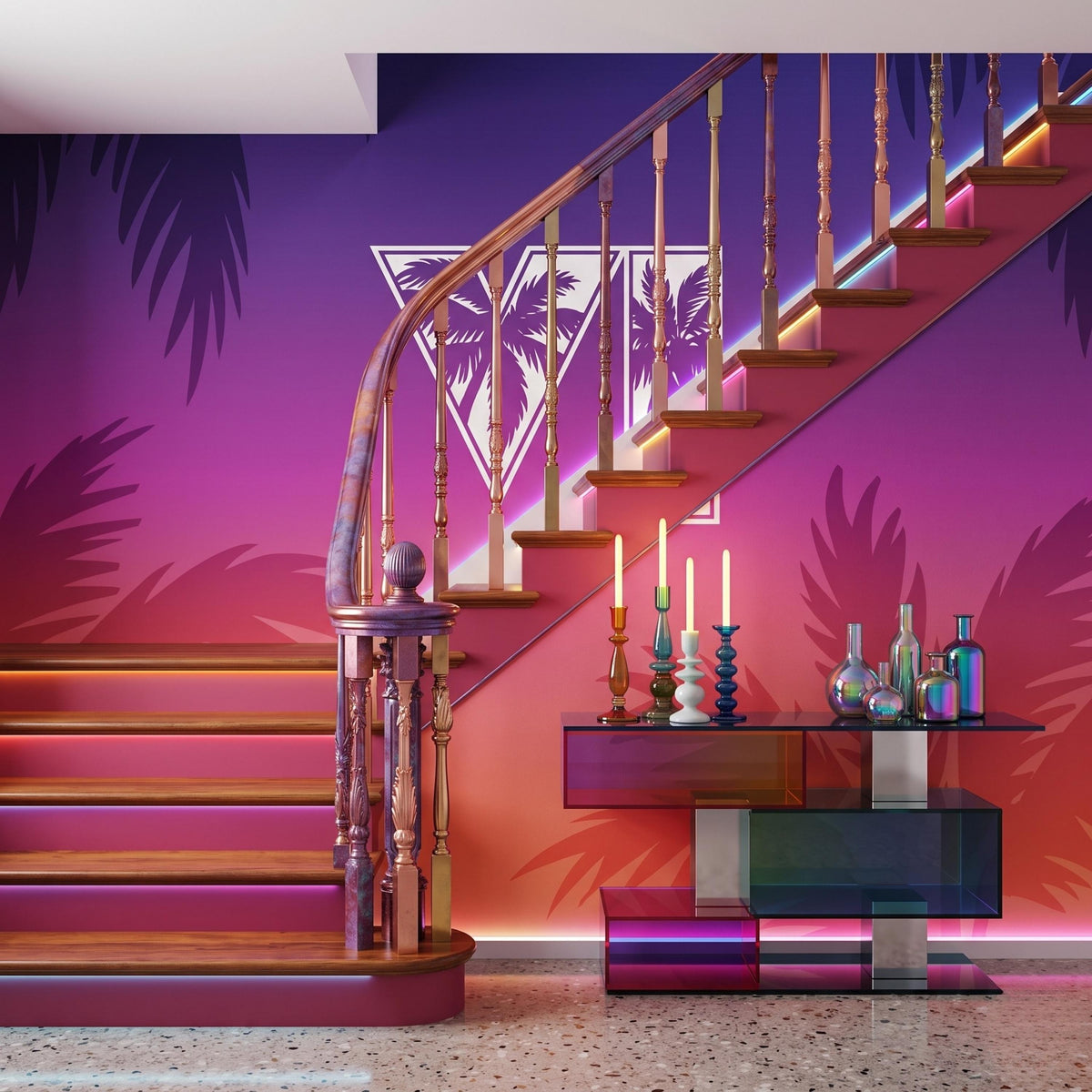 Synthwave Gaming Aesthetic Wall Mural, Retro Vaporwave Wallpaper, Gamer Room Decor, Neon Sunset Aesthetic Art