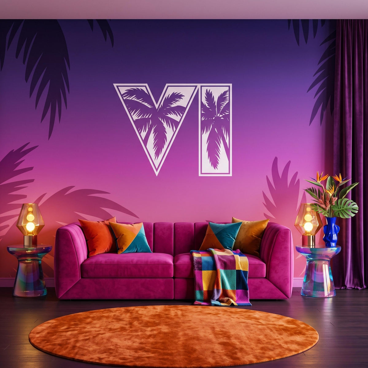 Synthwave Gaming Aesthetic Wall Mural, Retro Vaporwave Wallpaper, Gamer Room Decor, Neon Sunset Aesthetic Art
