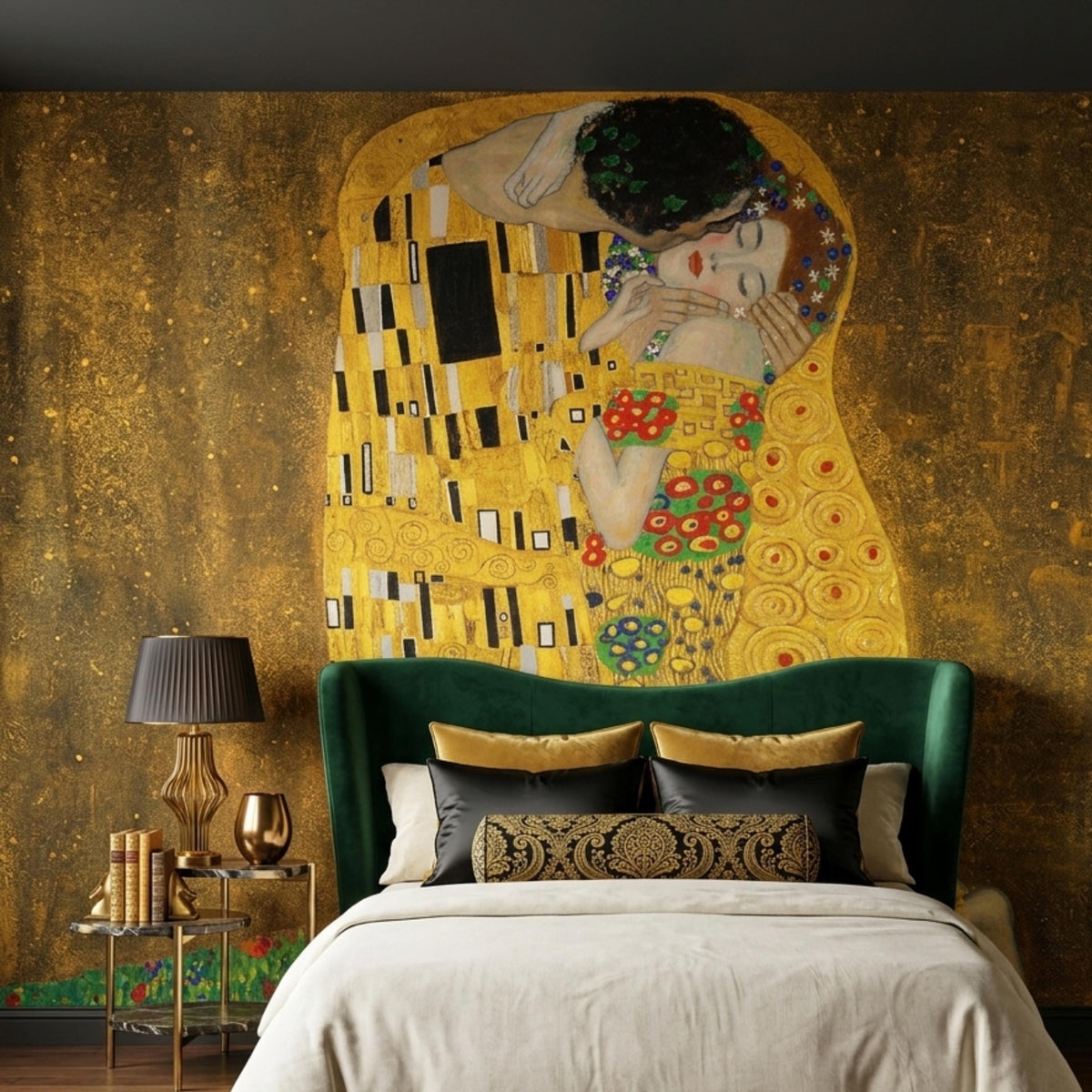 Gustav Klimt The Kiss Wallpaper, Famous Art Wall Mural, Vintage Gold Fine Art Wall Decor, Classic Masterpiece Peel and Stick Wallpaper