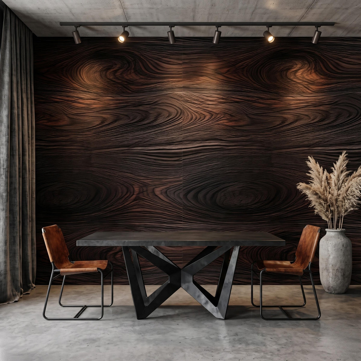 Abstract Dark Wood Grain Industrial Rustic Peel and Stick Wallpaper, Luxury Wall Mural for Office, Mid Century Modern Home Decor