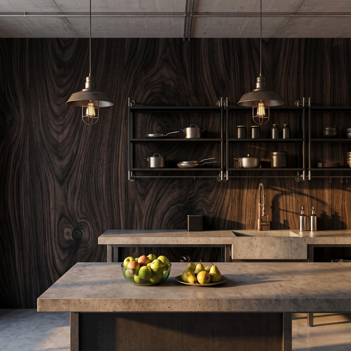 Abstract Dark Wood Grain Industrial Rustic Peel and Stick Wallpaper, Luxury Wall Mural for Office, Mid Century Modern Home Decor