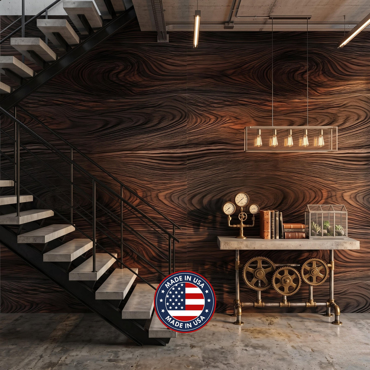 Abstract Dark Wood Grain Industrial Rustic Peel and Stick Wallpaper, Luxury Wall Mural for Office, Mid Century Modern Home Decor