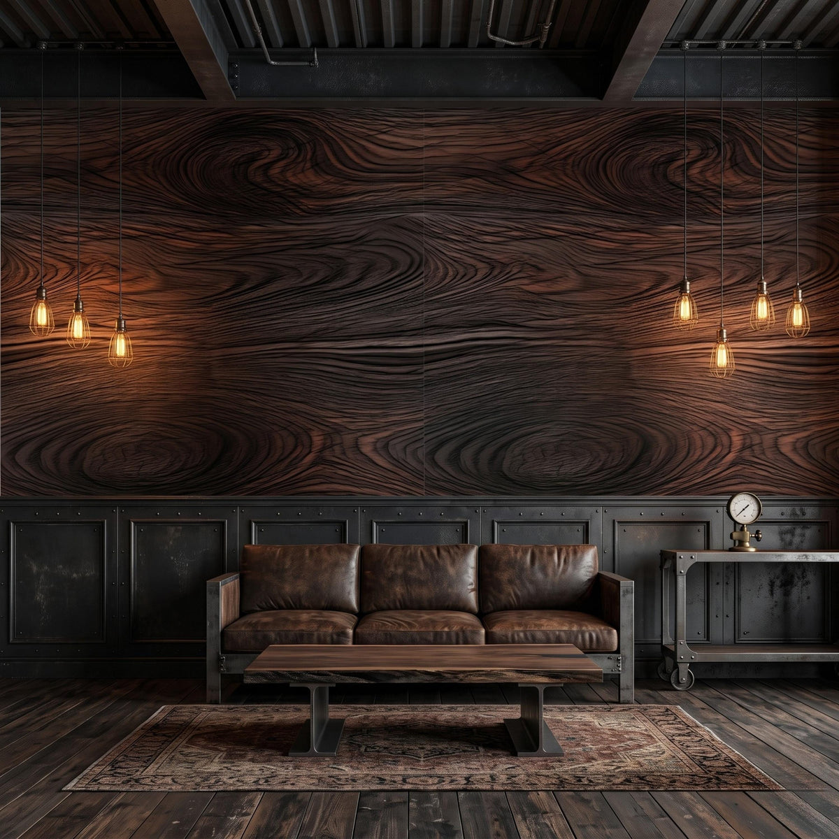 Abstract Dark Wood Grain Industrial Rustic Peel and Stick Wallpaper, Luxury Wall Mural for Office, Mid Century Modern Home Decor