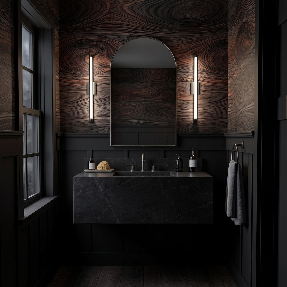 Abstract Dark Wood Grain Industrial Rustic Peel and Stick Wallpaper, Luxury Wall Mural for Office, Mid Century Modern Home Decor