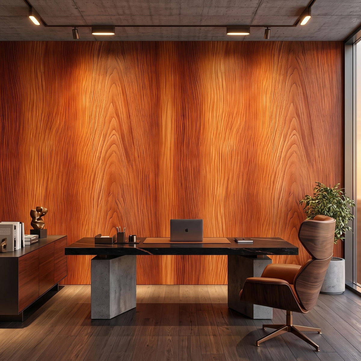 Natural Wood Grain Rustic Wallpaper Mural, Mid Century Modern Decor, Warm Cedar Wood Texture, Peel and Stick Accent Wall