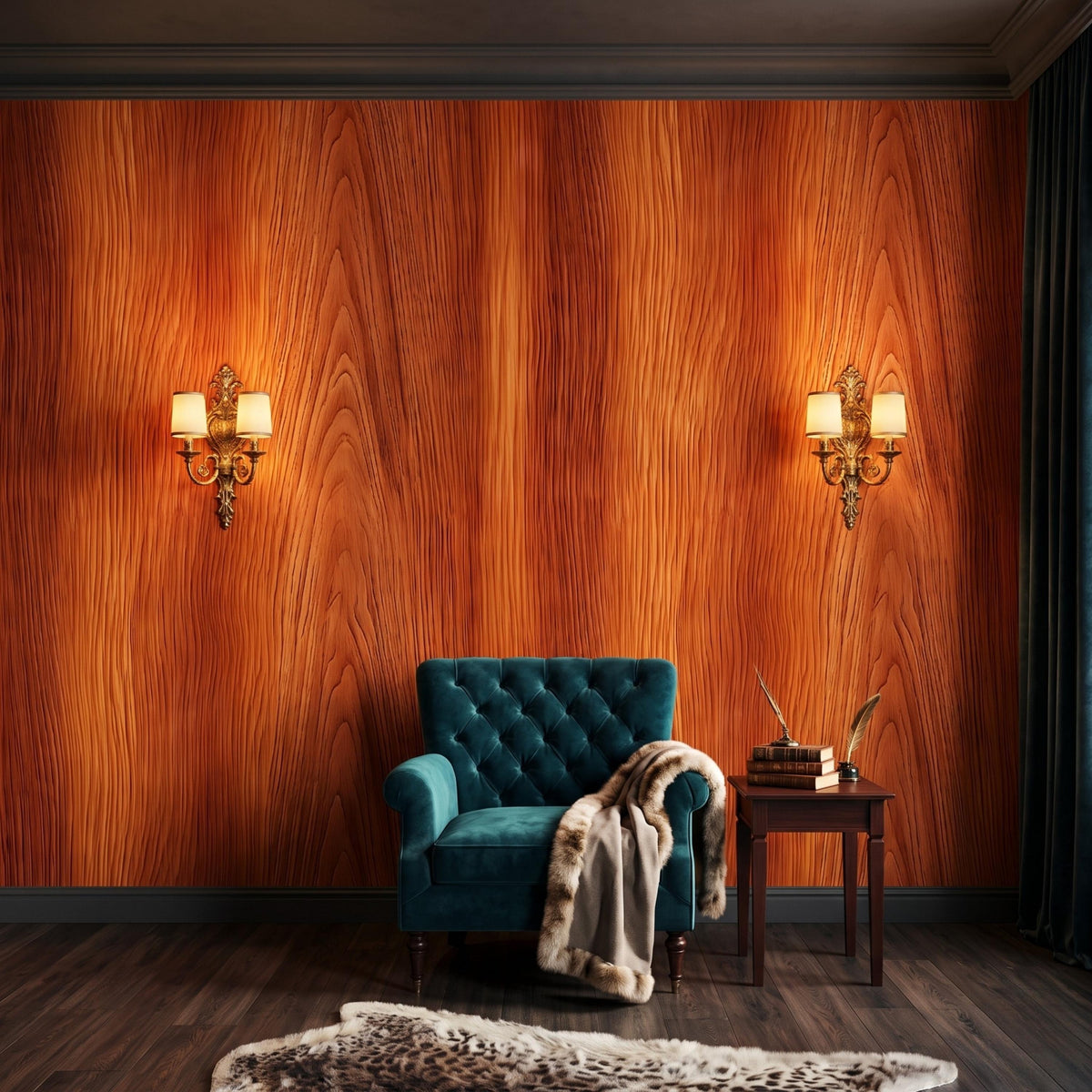 Natural Wood Grain Rustic Wallpaper Mural, Mid Century Modern Decor, Warm Cedar Wood Texture, Peel and Stick Accent Wall