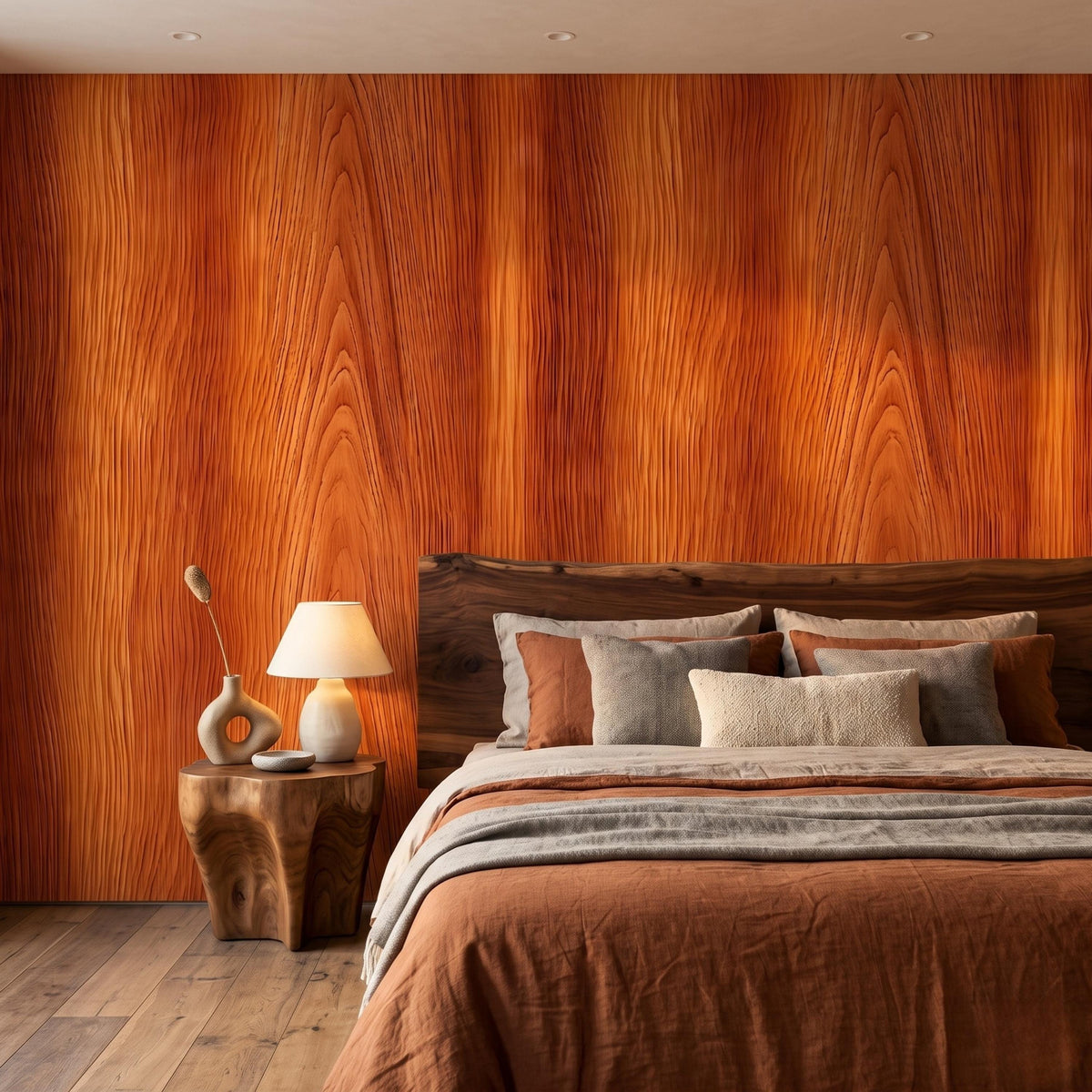 Natural Wood Grain Rustic Wallpaper Mural, Mid Century Modern Decor, Warm Cedar Wood Texture, Peel and Stick Accent Wall