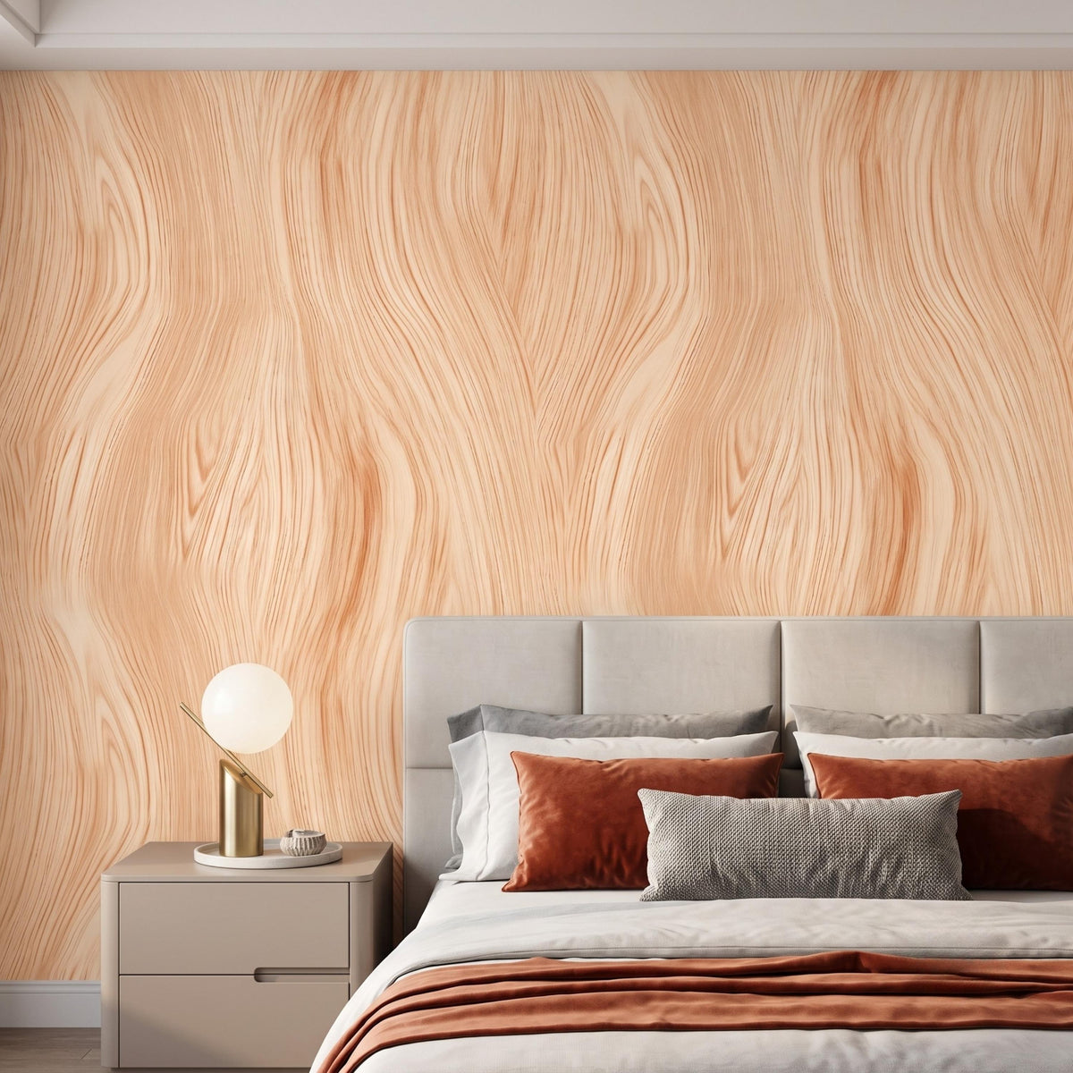 Natural Wood Grain Organic Wavy Wallpaper, Minimalist Japandi Wall Mural, Modern Scandinavian Home Decor, Neutral Texture Wall Art