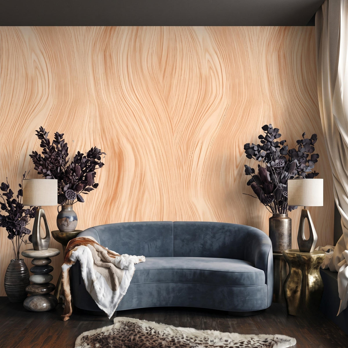 Natural Wood Grain Organic Wavy Wallpaper, Minimalist Japandi Wall Mural, Modern Scandinavian Home Decor, Neutral Texture Wall Art