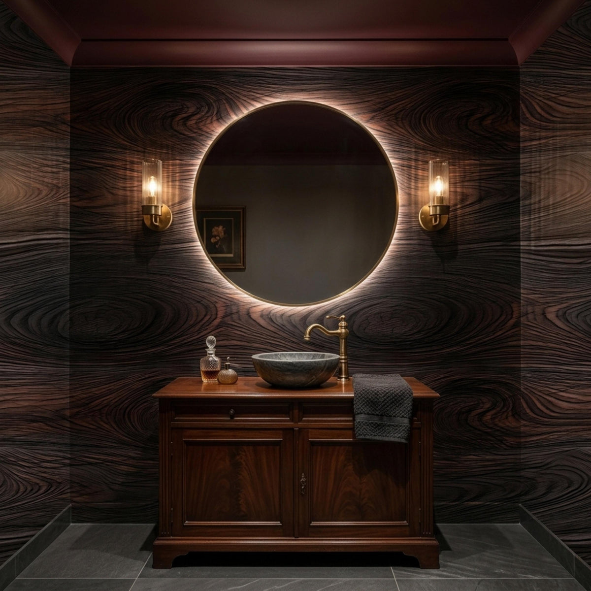 Dark Wood Grain Pattern Modern Peel and Stick Wallpaper, Sophisticated Office Decor, Dark Walnut Wood Wall Mural, Luxury Accent Wall
