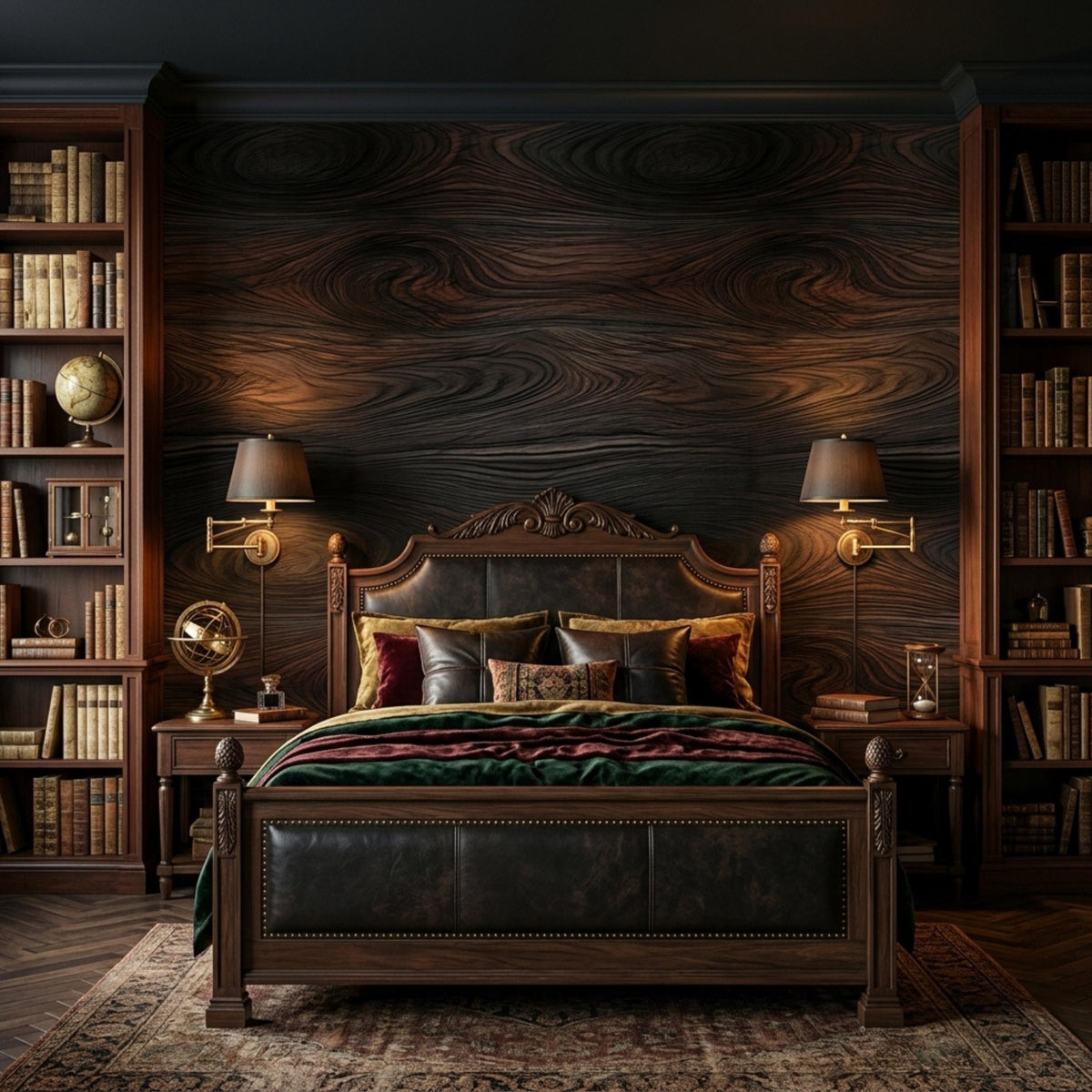 Dark Wood Grain Pattern Modern Peel and Stick Wallpaper, Sophisticated Office Decor, Dark Walnut Wood Wall Mural, Luxury Accent Wall