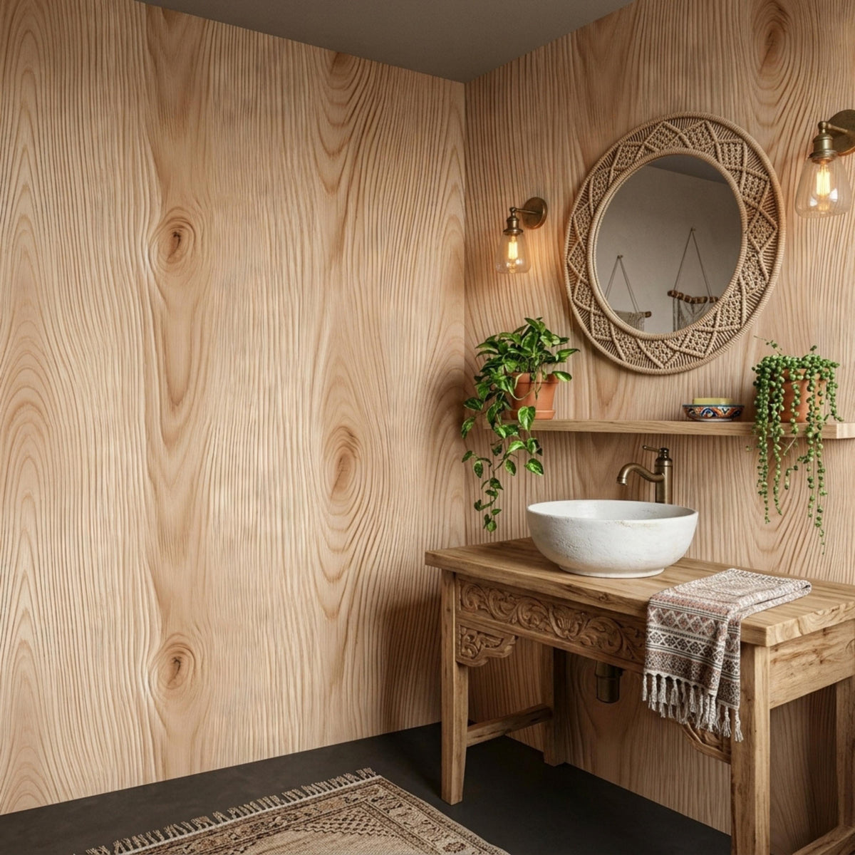 Natural Wood Grain Peel and Stick Wallpaper, Boho Wood Wall Decal, Modern Japandi Home Decor, Minimalist Accent Wall