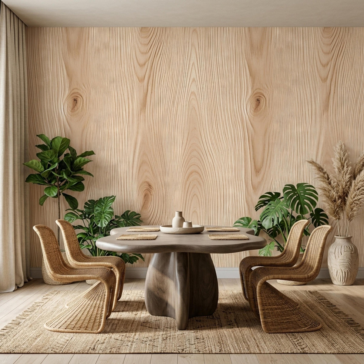 Natural Wood Grain Peel and Stick Wallpaper, Boho Wood Wall Decal, Modern Japandi Home Decor, Minimalist Accent Wall