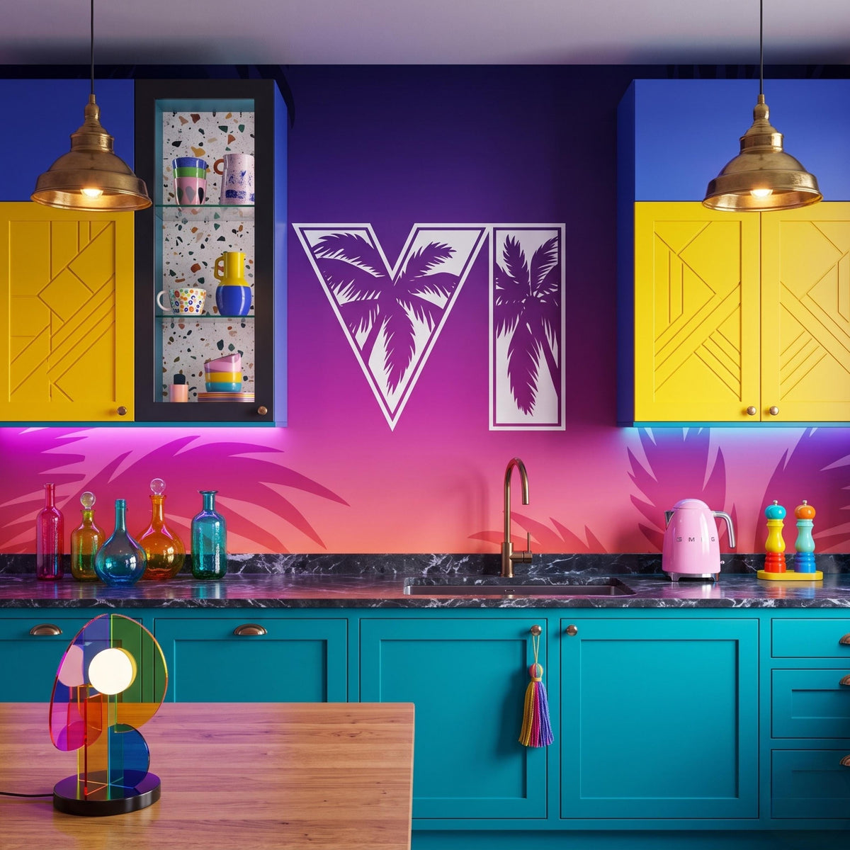 Synthwave Gaming Aesthetic Wall Mural, Retro Vaporwave Wallpaper, Gamer Room Decor, Neon Sunset Aesthetic Art
