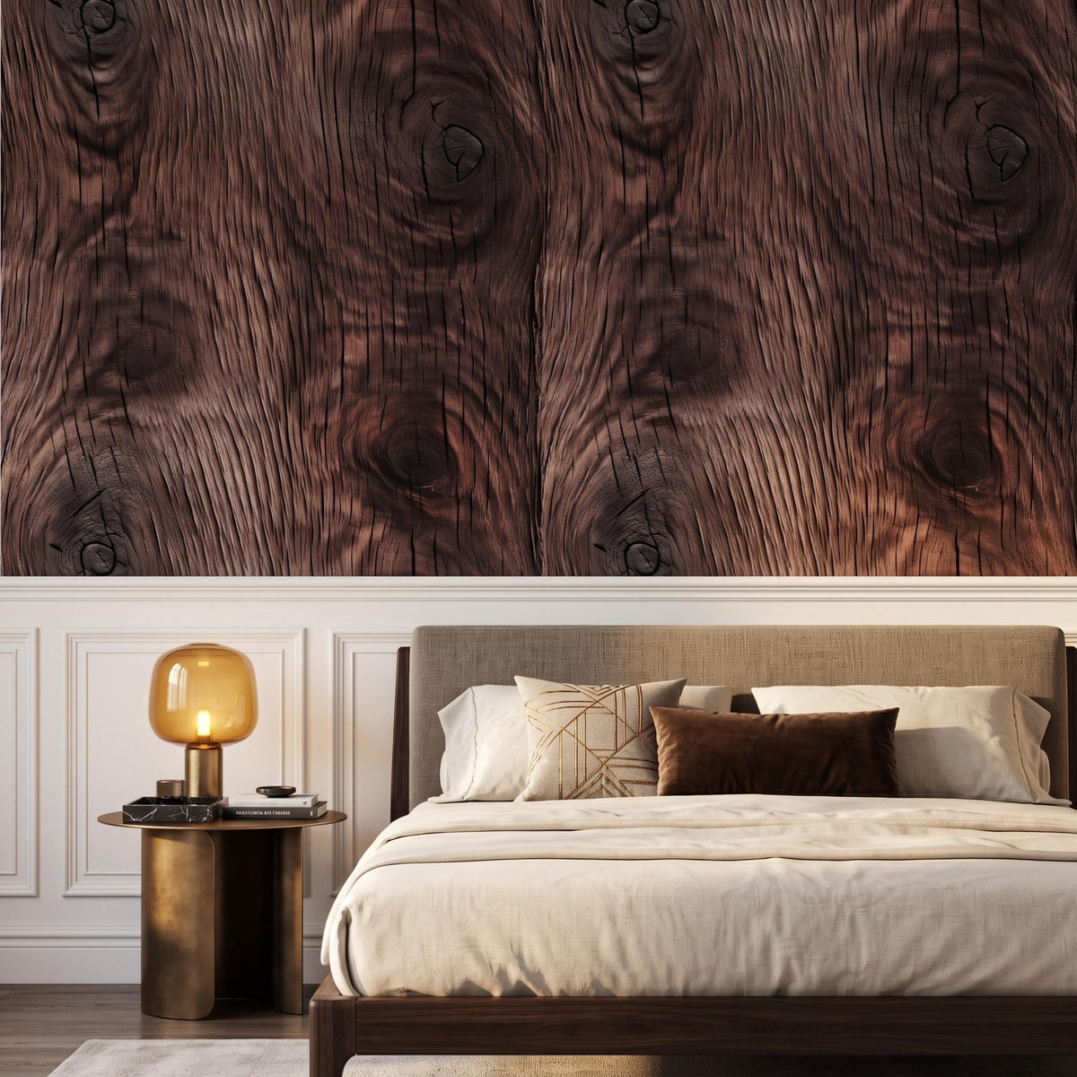 Rustic Dark Wood Grain Wallpaper Mural, Walnut Texture Wall Decor, Modern Farmhouse Cabin Aesthetic, Masculine Office Accent Wall